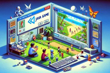 bilden som representerar ett online Java-spel, fångar essensen av tidigt 2000-tals internetspel. Scenen visar en enkel men fängslande digital värld med retrostil, vilket återspeglar enkelheten och charmen hos Java-baserade spel från den eran.